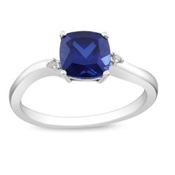 Sterling Silver Created Sapphire and Diamond Cocktail Ring