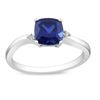 Image 1 : Sterling Silver Created Sapphire and Diamond Cocktail Ring