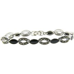 Sterling Silver Marcasite/ Black Onyx Marquise-cut Bracelet