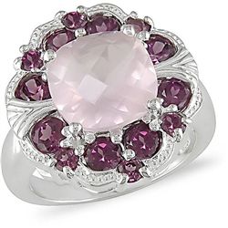 Sterling Silver Frosty Rose Quartz and Rhodolite Ring