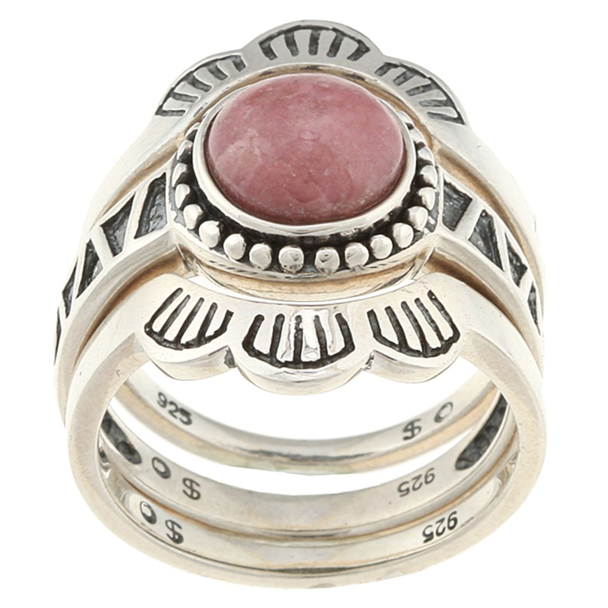 Southwest Moon Sterling Silver Rhodonite Flower Stackable Rings