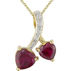 10k Gold Created Ruby and Diamond Double Heart Necklace