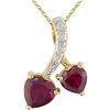 Image 1 : 10k Gold Created Ruby and Diamond Double Heart Necklace