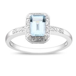 Sterling Silver Aquamarine and Diamond Accent Ring