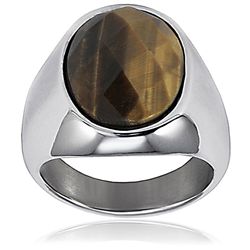 Stainless Steel Polished Tigers Eye Ring