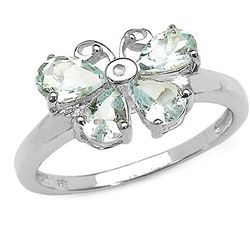 Sterling Silver Aquamarine and Diamond Accent Butterfly Ring