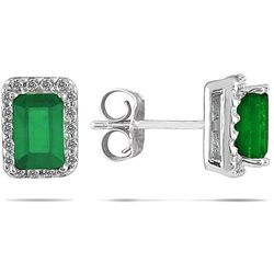 14k White Gold Emerald and 1/5 Carat TDW Diamond Earrings