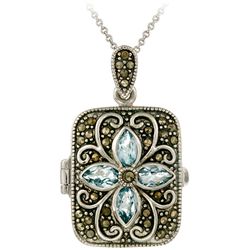 Glitzy Rocks Sterling Silver Marcasite and Blue Topaz Locket Necklace