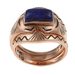 Southwest Moon Copper Lapis Stackable 3-piece Ring Set