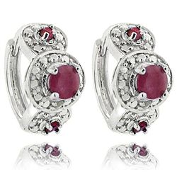 Sterling Silver Ruby and Diamond Accent Hoop Earrings