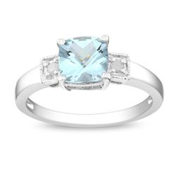 Sterling Silver Aquamarine and Diamond Fashion Ring