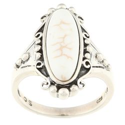 Southwest Moon Sterling Silver Oval Howlite Filigree Ring