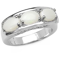 Sterling Silver 3-stone Genuine Opal Ring