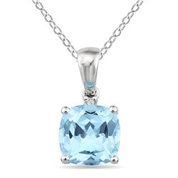 10k White Gold Sky Blue Topaz and Diamond Accent Necklace