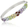 Image 1 : Glitzy Rocks Sterling Silver Multi-gemstone and Diamond Accent 3-row Bangle
