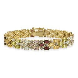 Glitzy Rocks 18k Gold over Silver Multi-gemstone and Diamond Bracelet