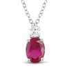 Image 1 : Sterling Silver Created Ruby and White Sapphire Necklace