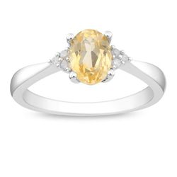 Sterling Silver Oval Citrine and Diamond-accented Ring