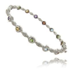 Sterling Silver Multi-Gemstone and Diamond Accent Bracelet