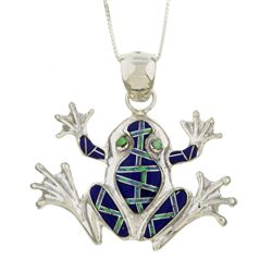 Sterling Silver Lapis and Opal Frog Necklace Item#: 11130650