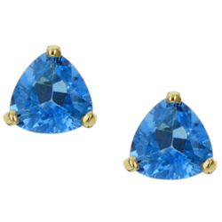 14k Yellow Gold Blue Topaz Trillion Stud Earrings