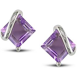 Sterling Silver Square-cut Amethyst Earrings