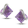 Image 1 : Sterling Silver Square-cut Amethyst Earrings