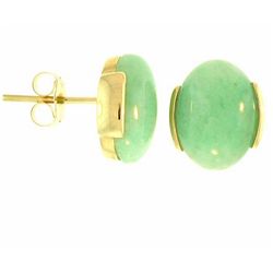 Mason-Kay 14k Yellow Gold Oval-cut Green Jadeite Stud Earrings