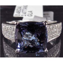 14K WHITE GOLD LADIES TANZANITE AND DIAMOND RING - SIZE 7.25