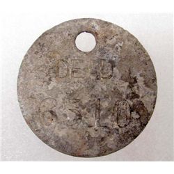 SPANISH AMERICAN WAR ERA METAL ENGRAVED "DEAD" TOE TAG