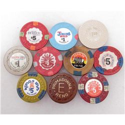 LOT OF 10 OBSOLETE NEVADA CASINO GAMBLING POKER CHIPS