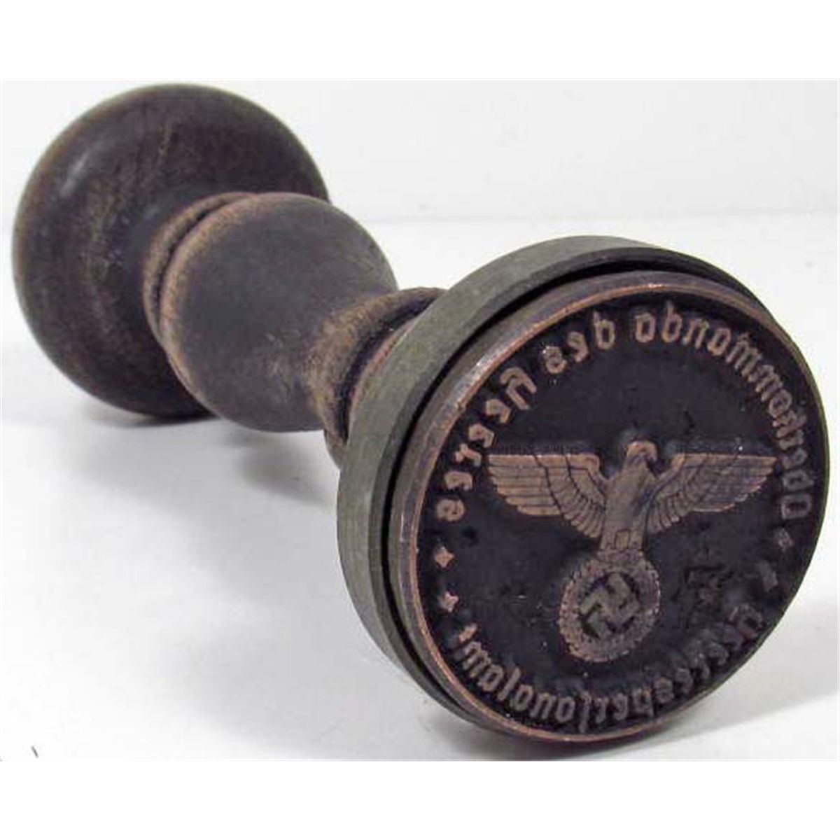 GERMAN NAZI WAX SEAL / RUBBER STAMP W/ WOOD HANDLE