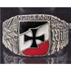 STERLING SILVER AND ENAMEL GERMAN NAZI SS DIVISION NORDLAND RING