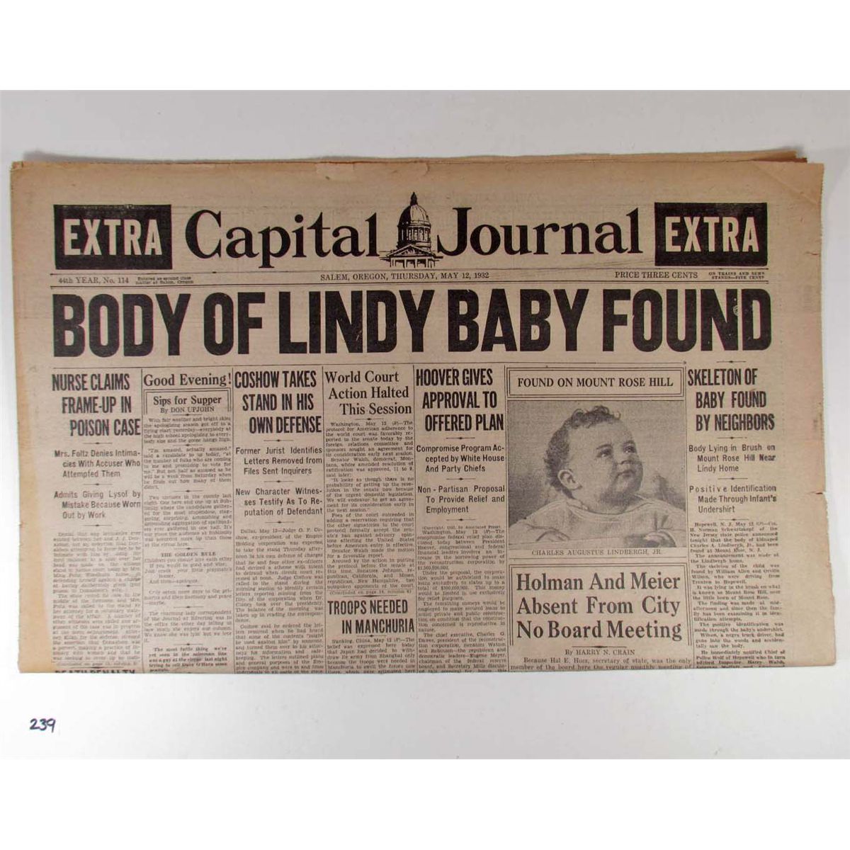 1932 NEWSPAPER "CAPITAL JOURNAL" SALEM, OREGON
