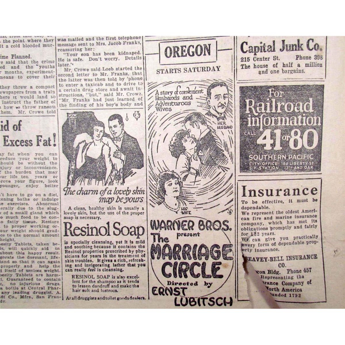 1924 NEWSPAPER "CAPITAL JOURNAL" SALEM, OREGON