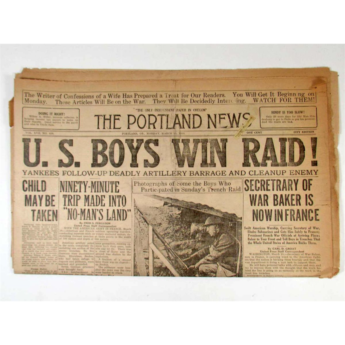1918 NEWSPAPER "THE PORTLAND NEWS" PORTLAND OREGON