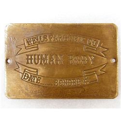 WELLS FARGO BODY COFFIN PLATE