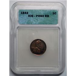 1942 proof Lincoln penny  ICG63RB