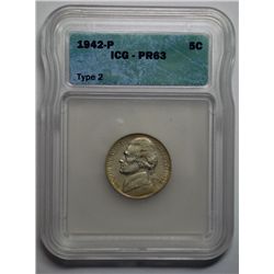 1942 T1 and T2 proof Jefferson nickels ICG63