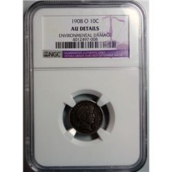 1908O Barber dime  NGC AU environmental damage