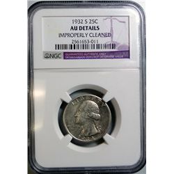 1932S Washington quarter NGC AU cleaned