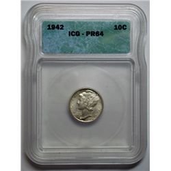 1942 proof Mercury dime  ICG PR64