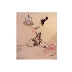 Yang Sha (b. 1940) Chinese WOMAN WITH SERVICE