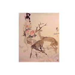 Yang Sha (b. 1940) Chinese WOMAN WITH DEER, i