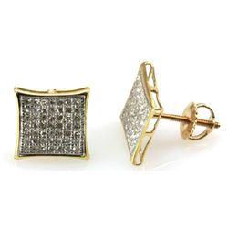Genuine 0.33ctw Round Cut Diamond Invisible Type Earring 10k Yellow Gold Screw back, 1.22g