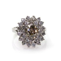 Natural  3.52 ctw Chocolate & Diamond Cluster Ring 14kt White Gold