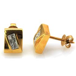 Genuine 0.33ctw Square Cut Diamond Invisible Earring 18k Yellow Gold Screw back, 3.41g