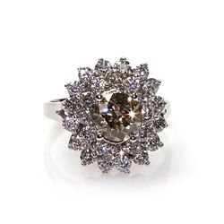 Natural  3.35 ctw Chocolate & Diamond Cluster Ring 14kt White Gold