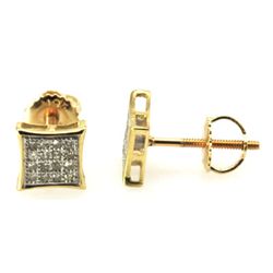 Genuine 0.11ctw Round Cut Diamond Invisible Type Earring 10k Yellow Gold Screw back, 0.78g