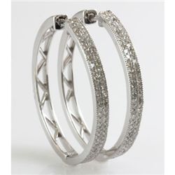 Genuine 0.52ctw Diamond Round Cut Hoop Earring 10k White Gold, 3.71g